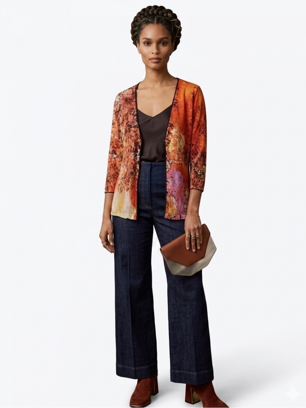 Nic and Zoe SZ M Women’s Open-Front Floral Cardigan Jacket in Rust
